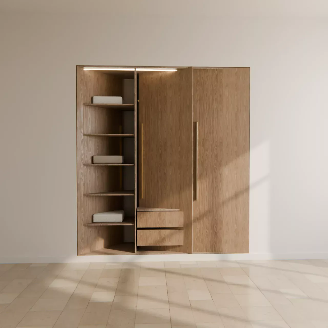A wardrobe made to its opening