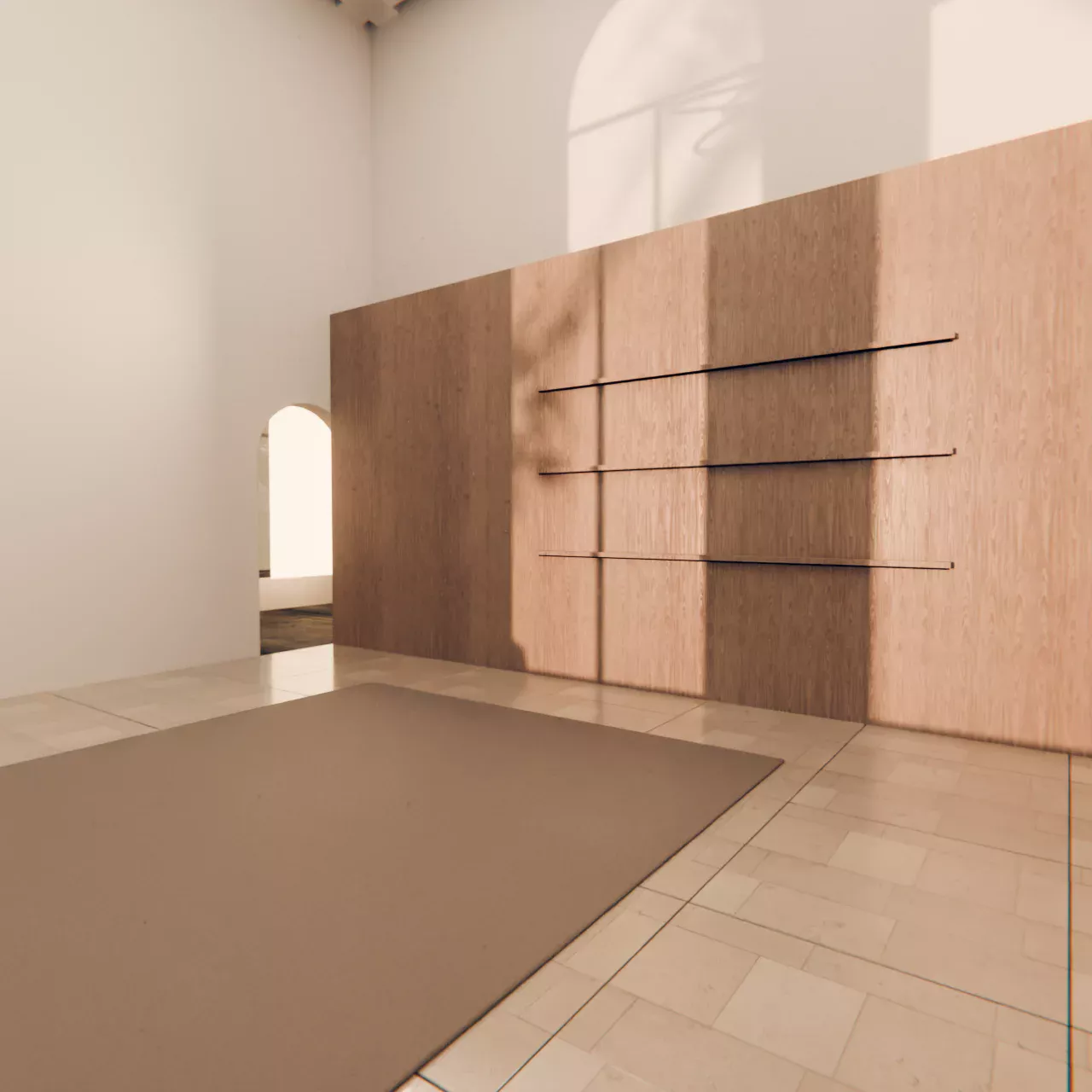 Full-height oak panelling with shelves